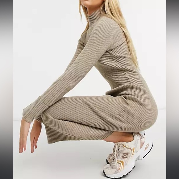 BB Dakota sweater of intent midi dress in taupe - Picture 2 of 8